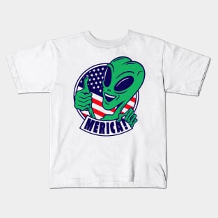 Alien with american flag Kids T-Shirt